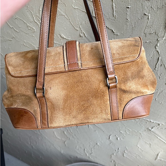 Coach Suede and Leather Shoulder Bag in Tan - Picture 2 of 13